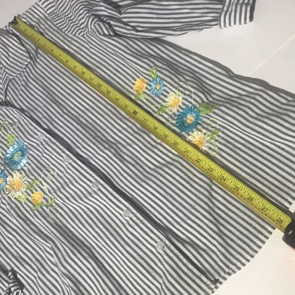 Blair vintage inspired embroidered flowers cottagecore womens striped shirt XL - Picture 6 of 7